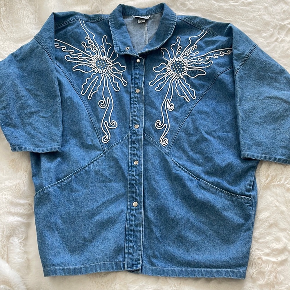 Vintage Pado California 80s Dress Embroidered Denim Streetwear Jacket Size S